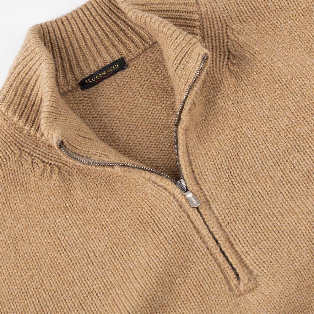 Rubinacci Pull mezza zip in cashmere rhum Nuova
