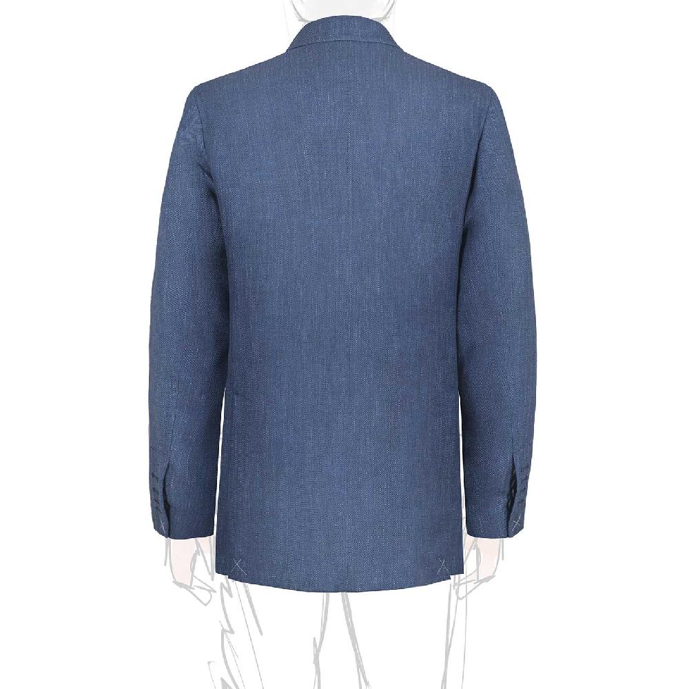 Rubinacci Giacca in lana e seta spigata blu In Linea