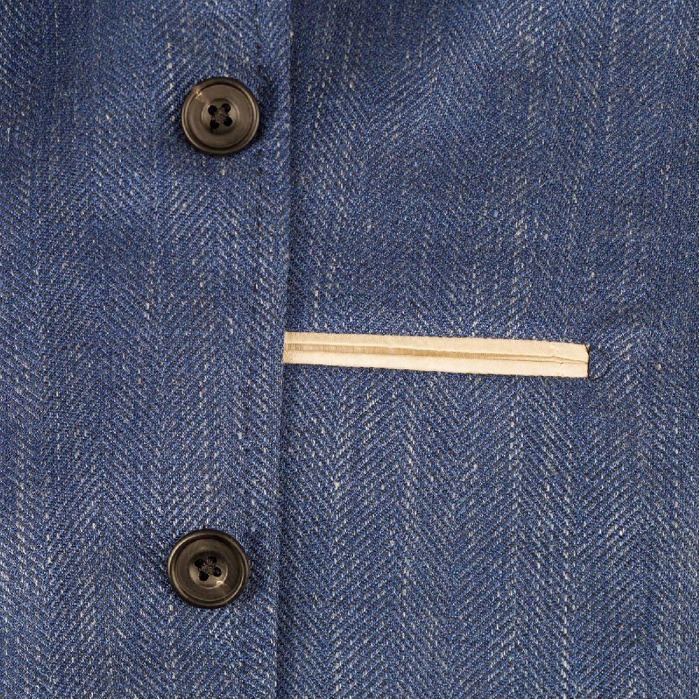 Rubinacci Giacca in lana e seta spigata blu In Linea