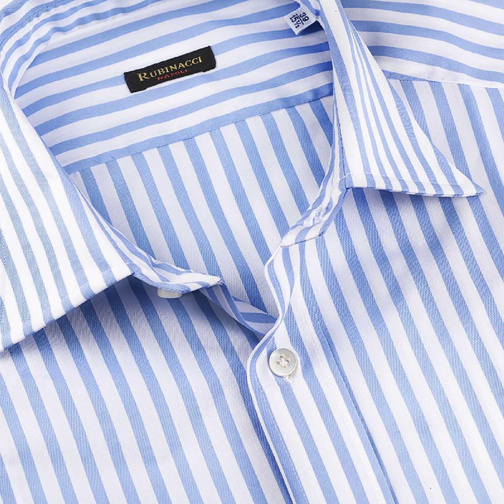 Rubinacci Camicia in cotone rigato bianco e celeste Outlet