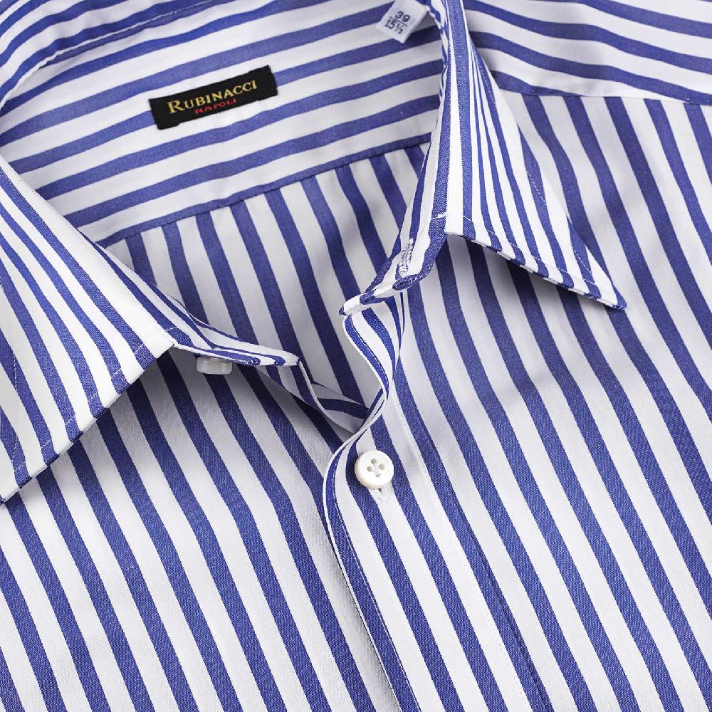 Rubinacci Camicia in cotone rigato bianco e blu In Vendita