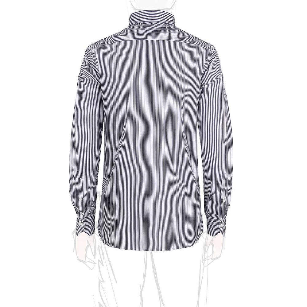 Rubinacci Camicia in cotone rigato bianco e blu Saldi Di Fabbrica