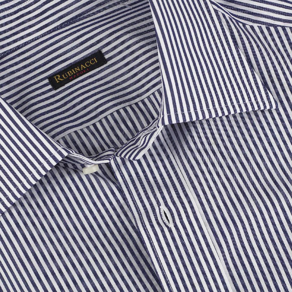 Rubinacci Camicia in cotone rigato bianco e blu Saldi Di Fabbrica