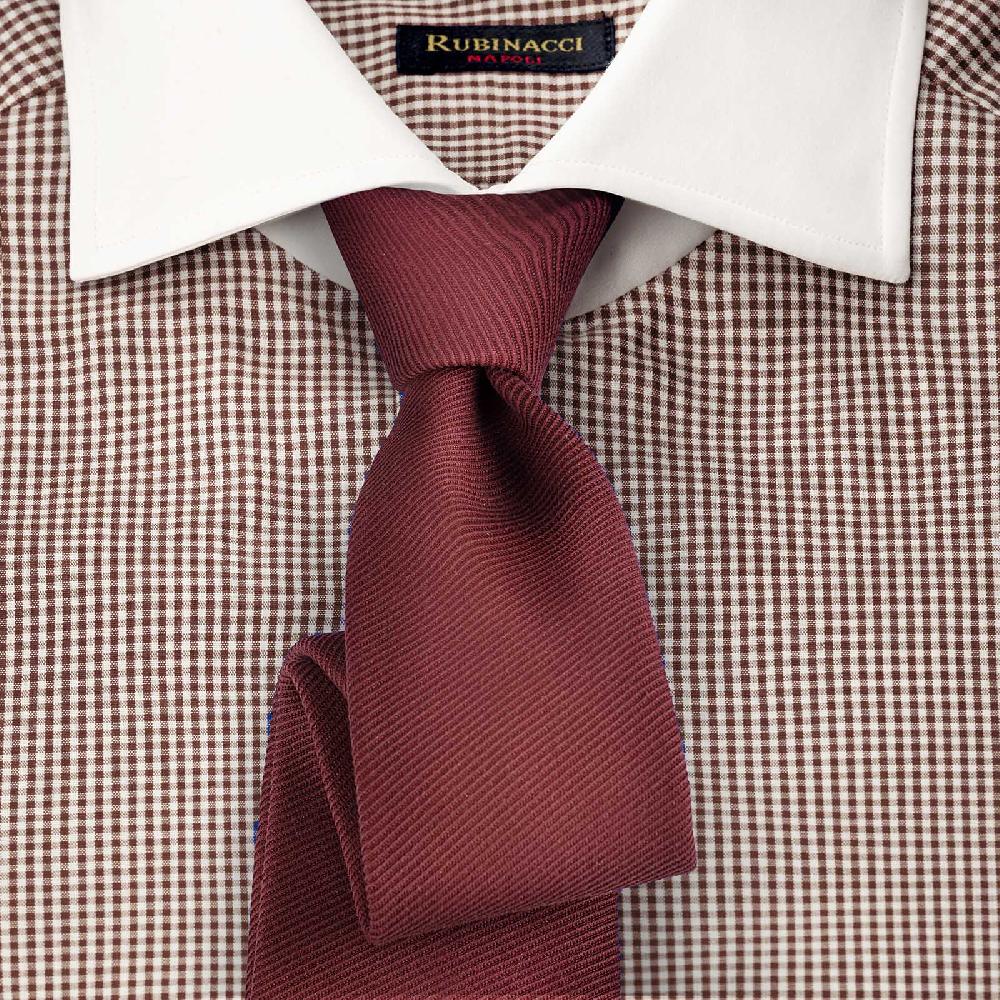 Rubinacci Camicia con collo bianco quadretto marrone Soddisfazione Garantita