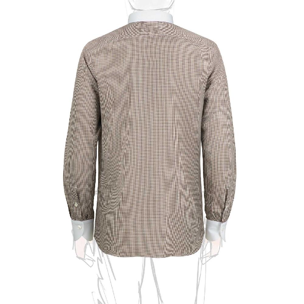 Rubinacci Camicia con collo bianco quadretto marrone Soddisfazione Garantita