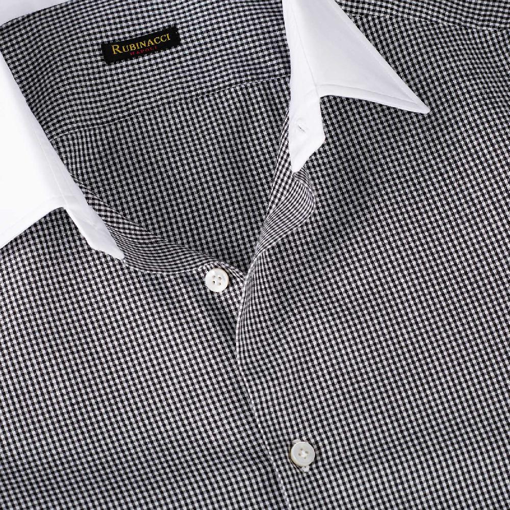 Rubinacci Camicia con collo bianco quadretto nero Qualità Garantita