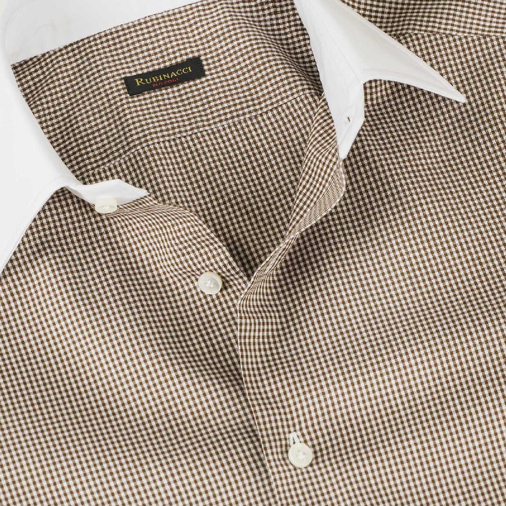 Rubinacci Camicia con collo bianco quadretto marrone Negozi Online