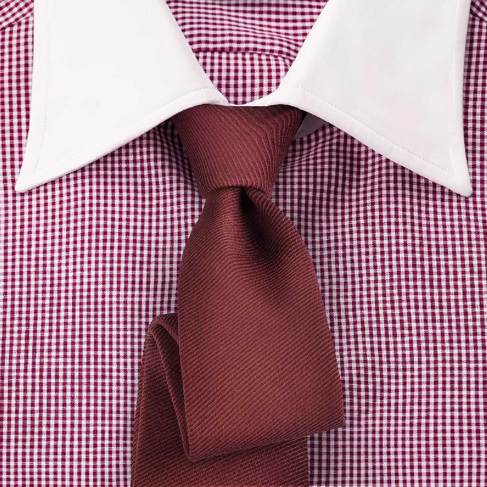 Rubinacci Camicia con collo bianco quadretto bordeaux Acquista Ora