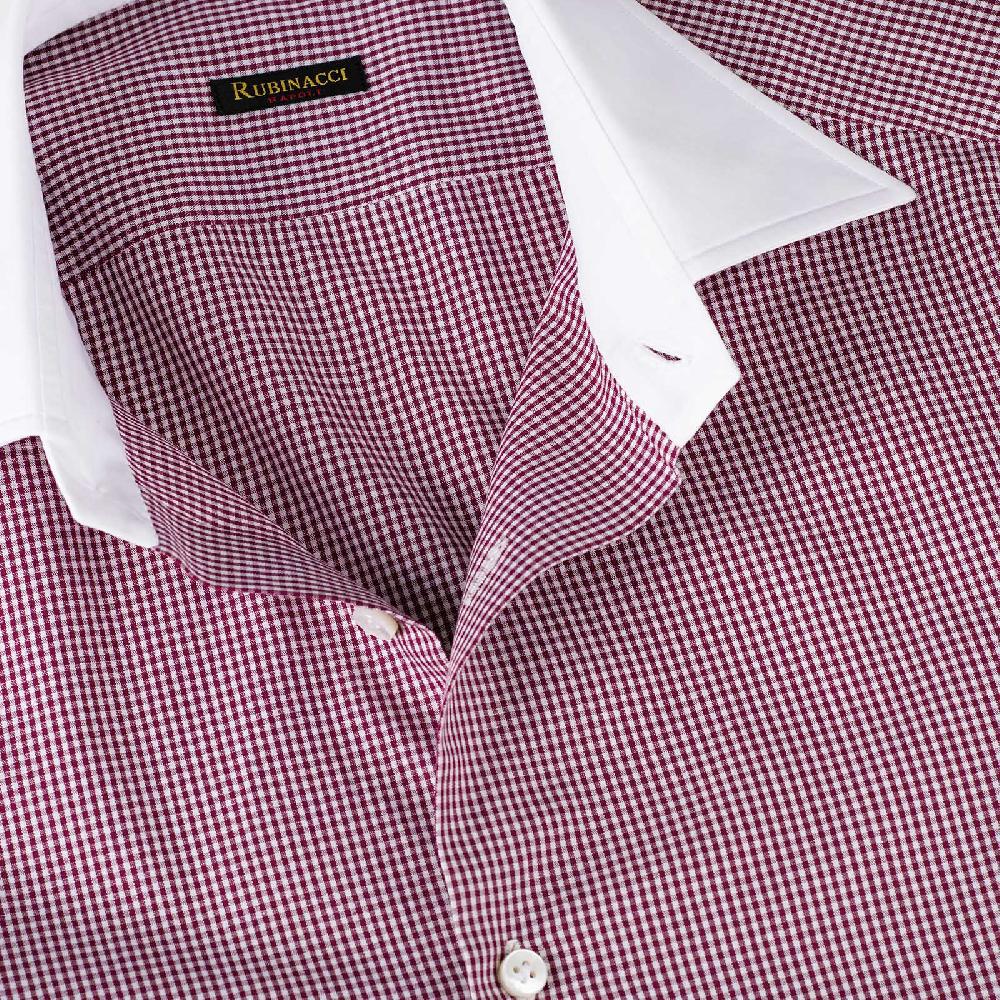 Rubinacci Camicia con collo bianco quadretto bordeaux Acquista Ora