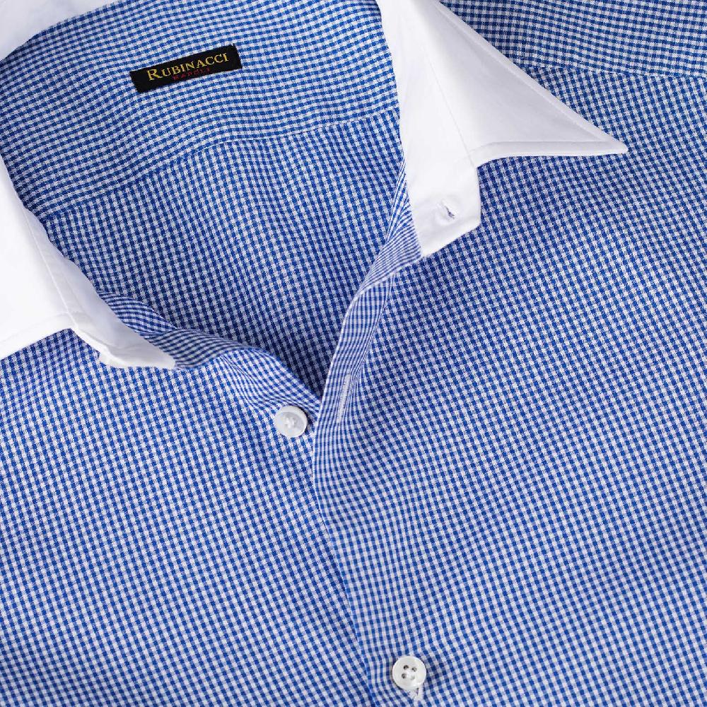 Rubinacci Camicia con collo bianco quadretto blu Consegna Veloce