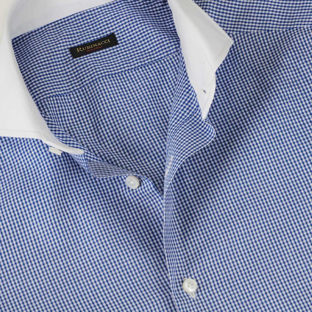 Rubinacci Camicia con collo bianco quadretto blu Promozione Limitata