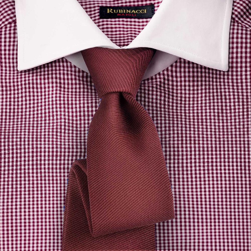 Rubinacci Camicia con collo bianco quadretto bordeaux Fino Al -60%