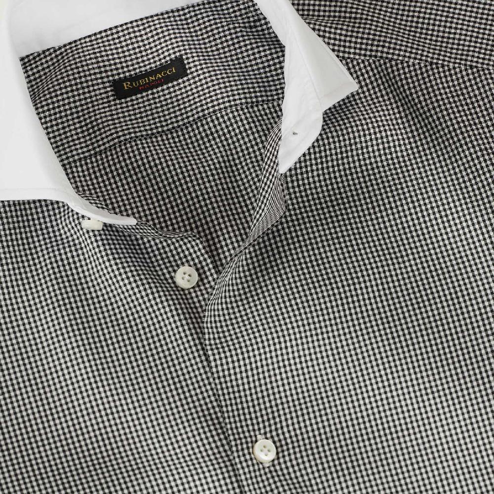Rubinacci Camicia con collo bianco quadretto nero Shopping Online