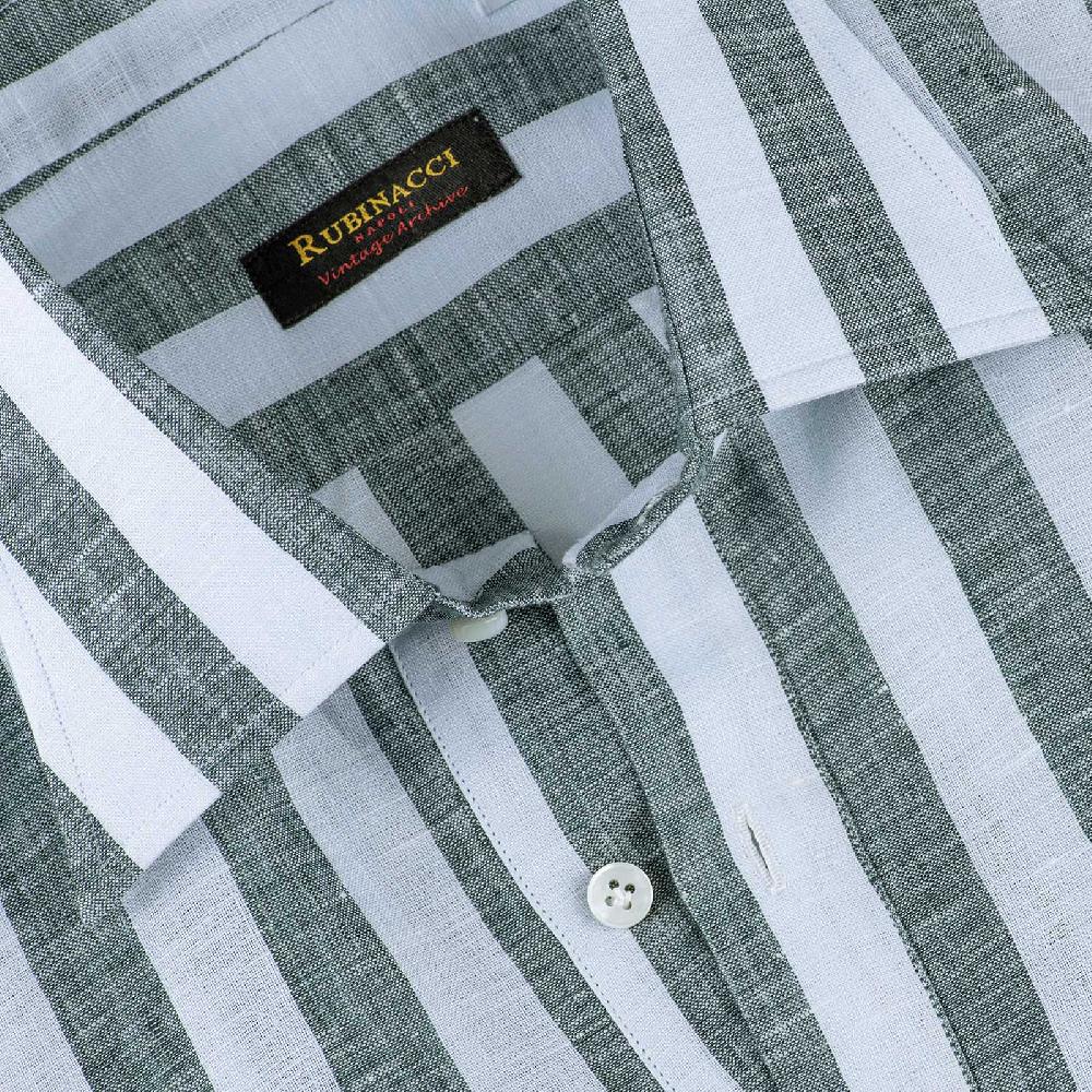 Rubinacci Polo in lino rigato verde Presa