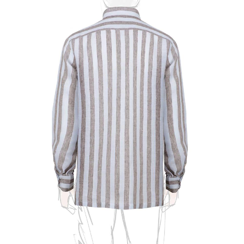 Rubinacci Polo in lino rigato nocciola Sconto