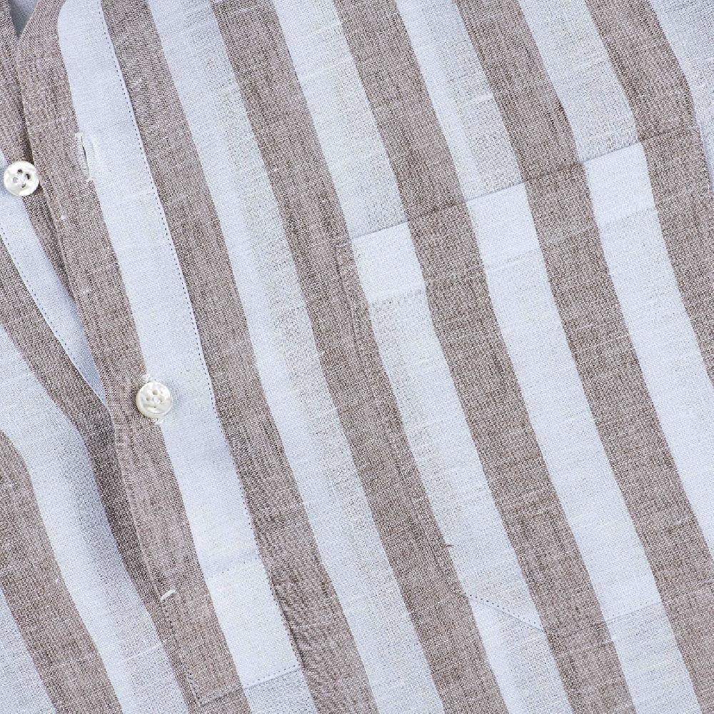 Rubinacci Polo in lino rigato nocciola Sconto