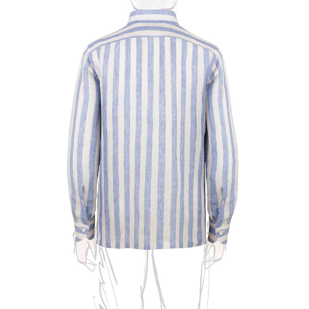 Rubinacci Polo in lino rigato azzurro Offerta