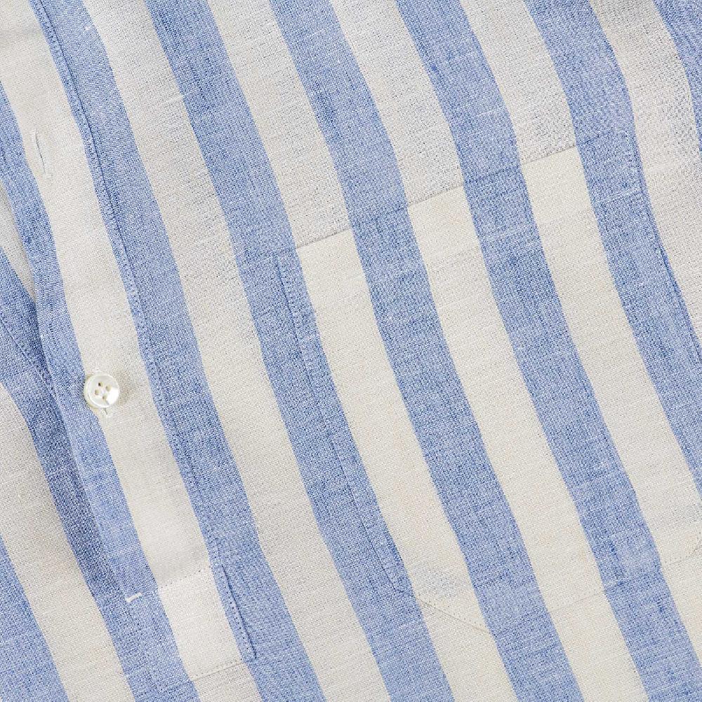 Rubinacci Polo in lino rigato azzurro Offerta