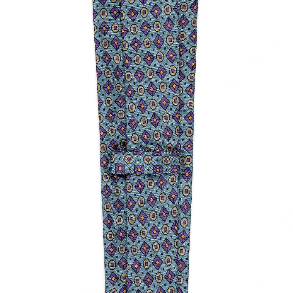 Rubinacci Cravatta in twill di seta turchese con stampa geometrica Promozione temporanea