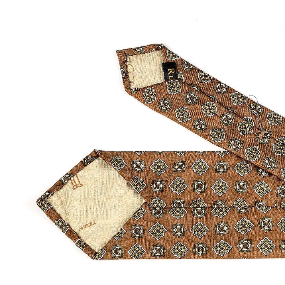 Rubinacci Cravatta in twill di seta con stampa geometrica beige Only for today