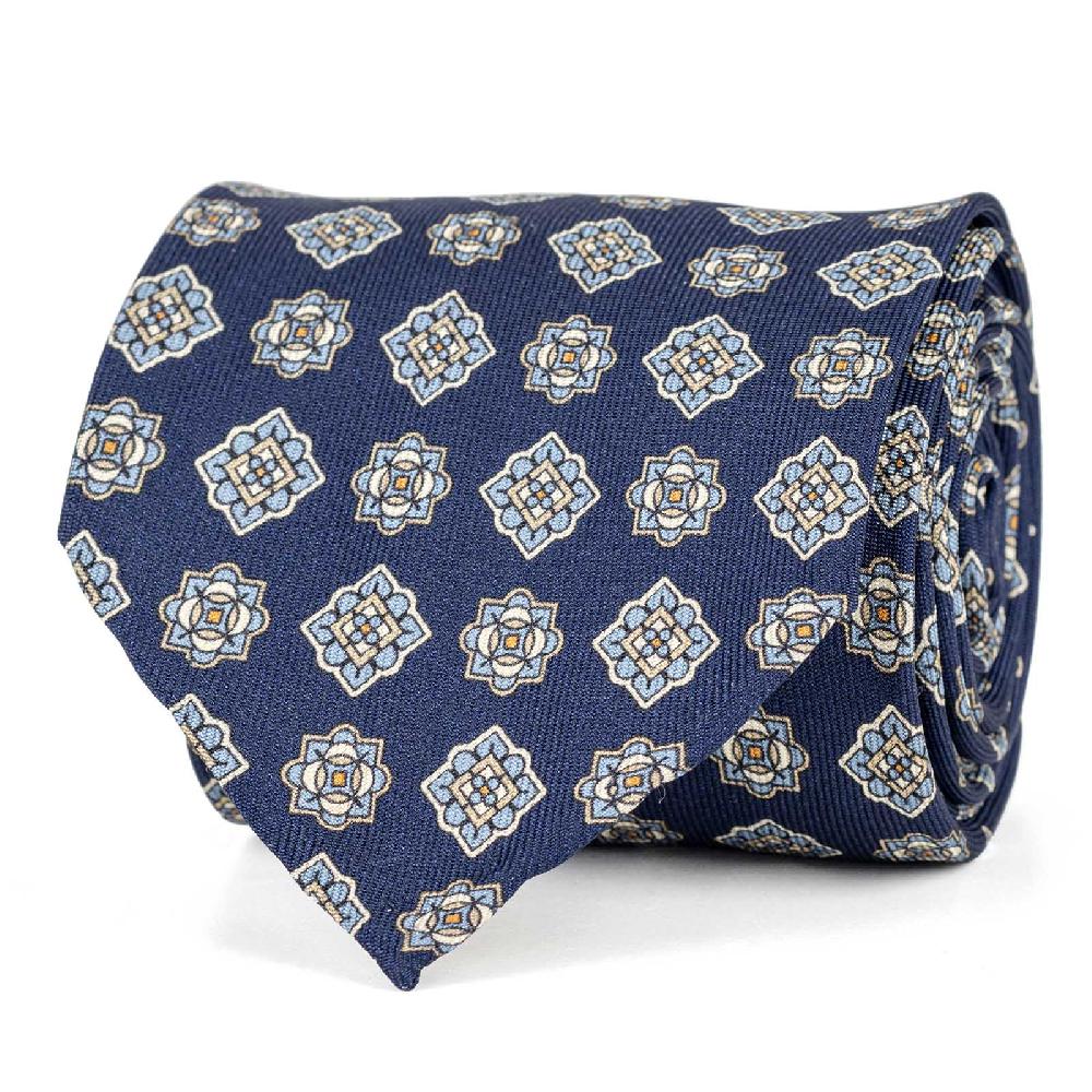 Rubinacci Cravatta in twill di seta con stampa geometrica blu Discount Store per i nuovi prodotti