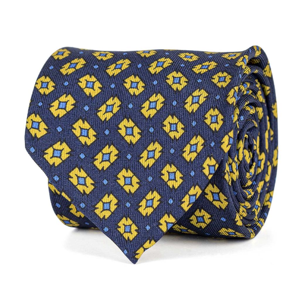 Rubinacci Cravatta in twill di seta con stampa geometrica blu Solo un giorno rimasto