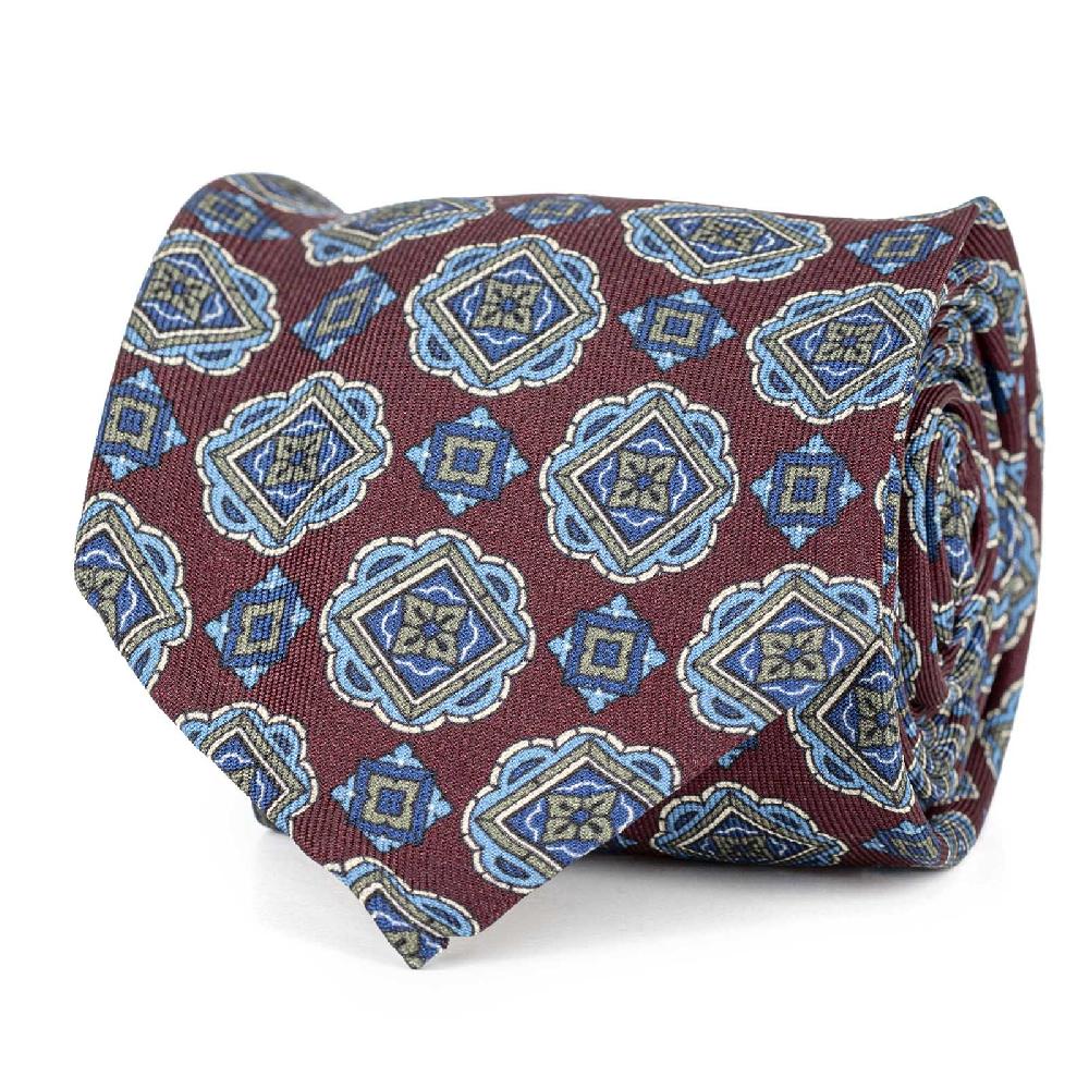 Rubinacci Cravatta in twill di seta con stampa geometrica bordeaux Duty-free