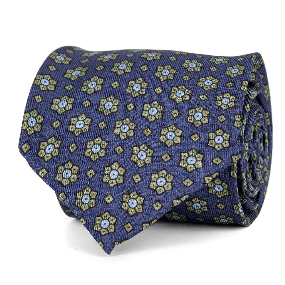 Rubinacci Cravatta in twill di seta con stampa floreale blu Qualità
