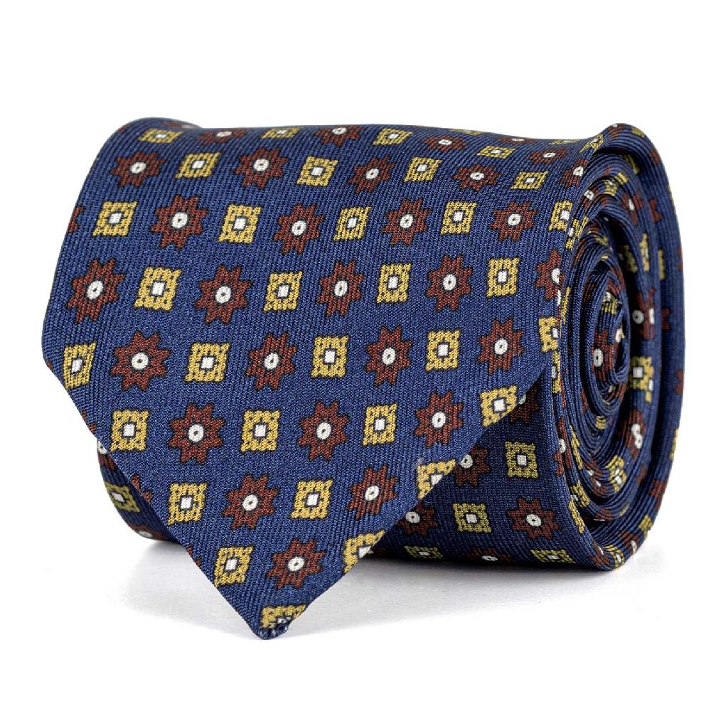 Rubinacci Cravatta in twill di seta con stampa floreale bluette