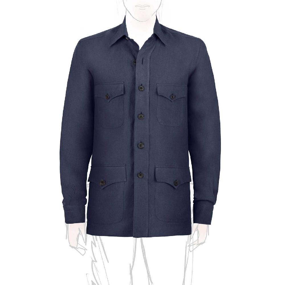 Rubinacci Sahariana in lino blu Prezzo Ridotto
