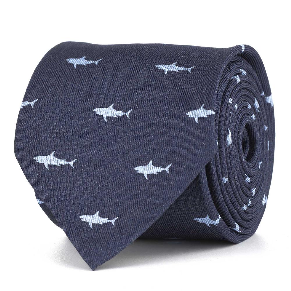 Rubinacci Cravatta in twill di seta con stampa squalo azzurro Latest stili