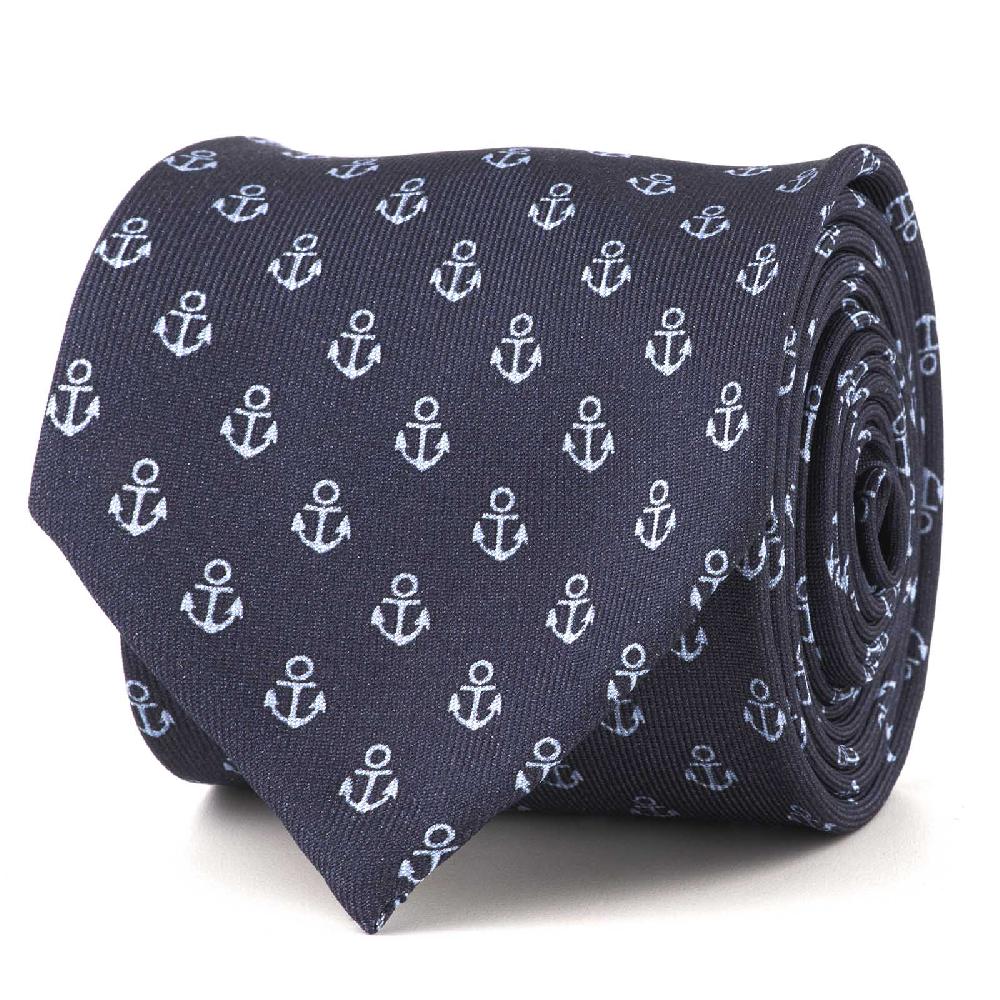 Rubinacci Cravatta in twill di seta con stampa ancora azzurra Fino al 50% di sconto
