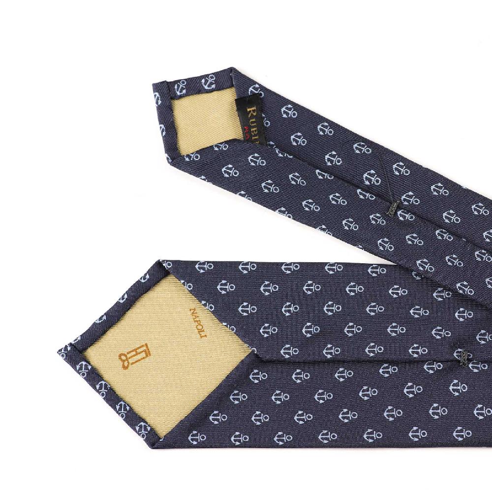 Rubinacci Cravatta in twill di seta con stampa ancora azzurra Fino al 50% di sconto