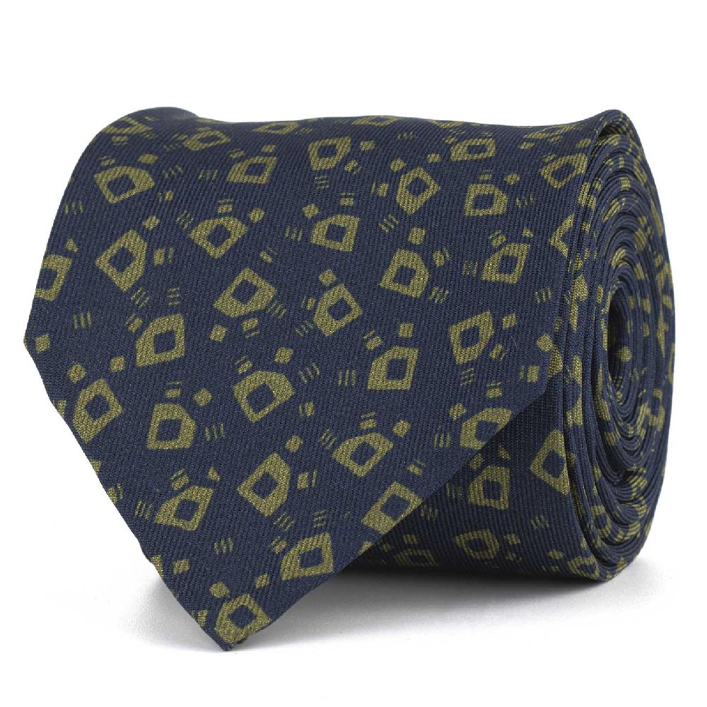 Rubinacci Cravatta in twill di seta navy blu con stampa geometrica Sostegno trimestrale