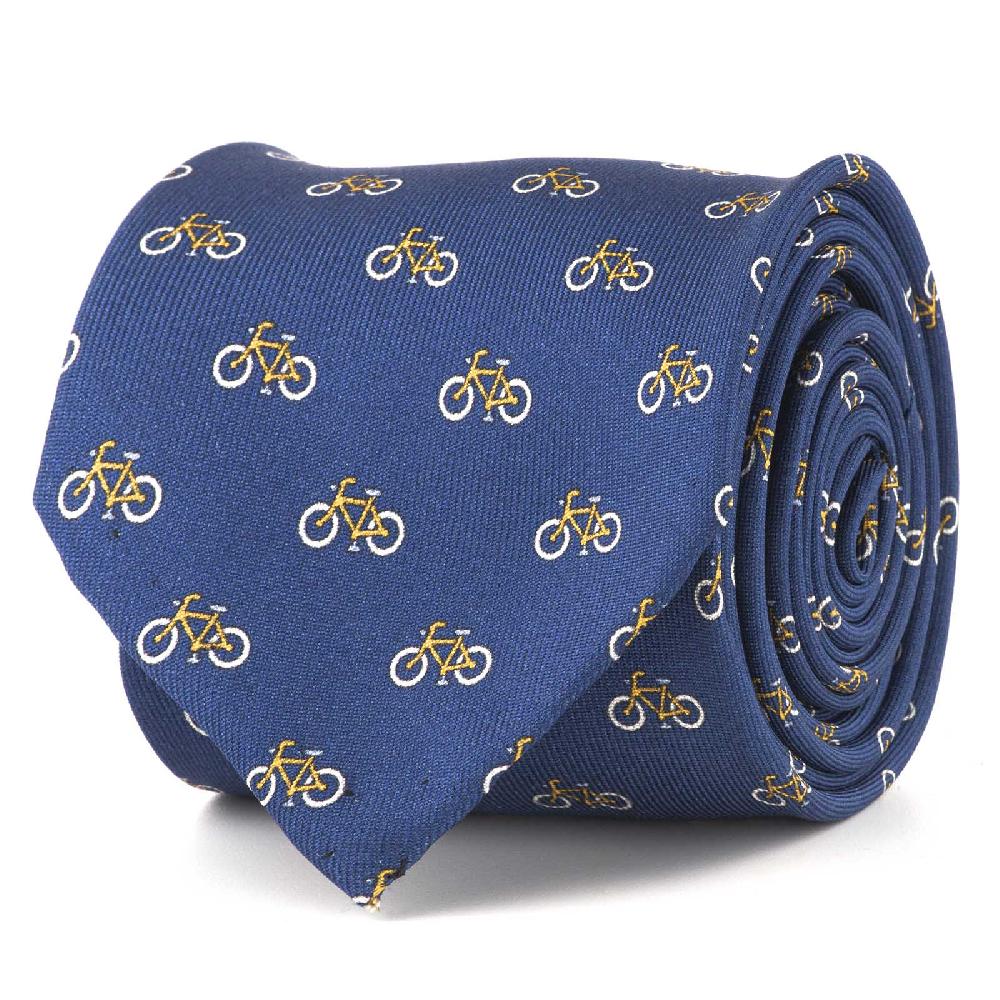 Rubinacci Cravatta in twill di seta con stampa bicicletta gialla Solo un giorno rimasto