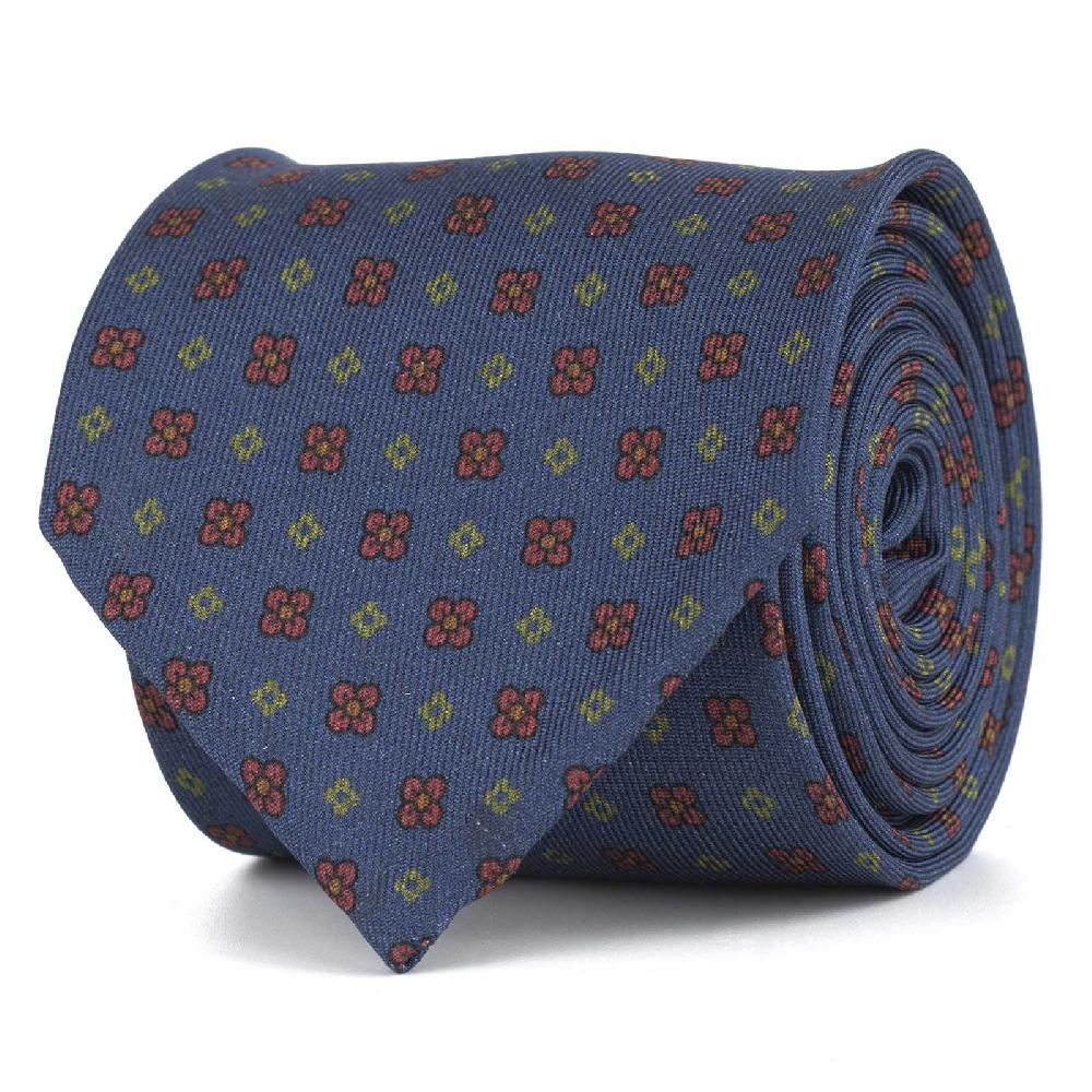 Rubinacci Cravatta in twill di seta blu con stampa floreale Super sconto