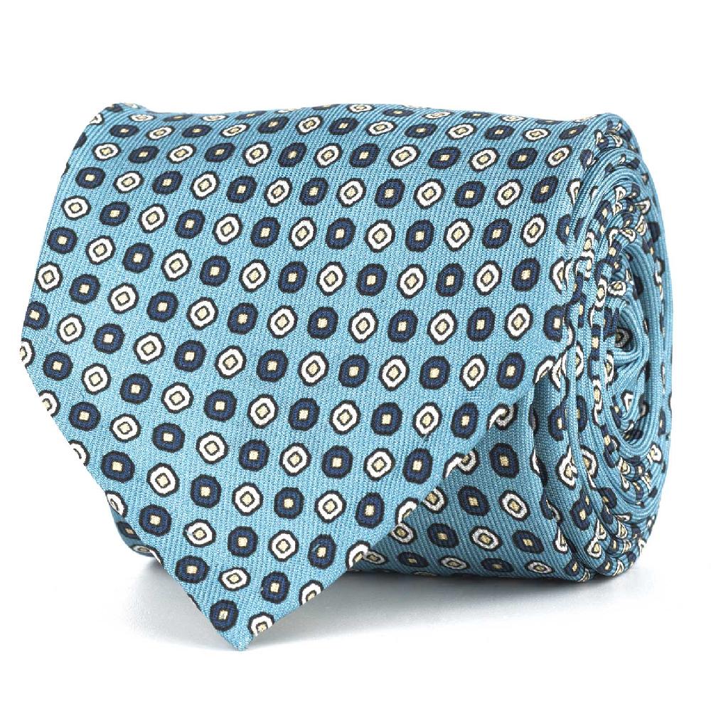 Rubinacci Cravatta in twill di seta turchese con stampa geometrica Officina