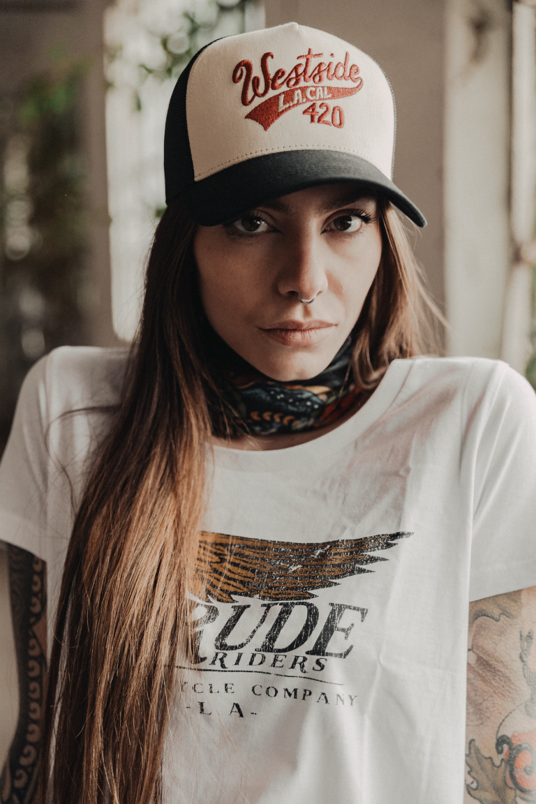 Rude Riders T-Shirt Donna Flying Wheel Bianca Vendita Calda