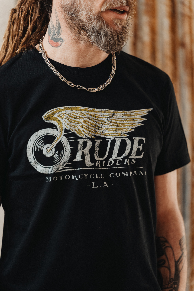 Rude Riders T-Shirt Uomo Flying Wheel Nera Convenienza