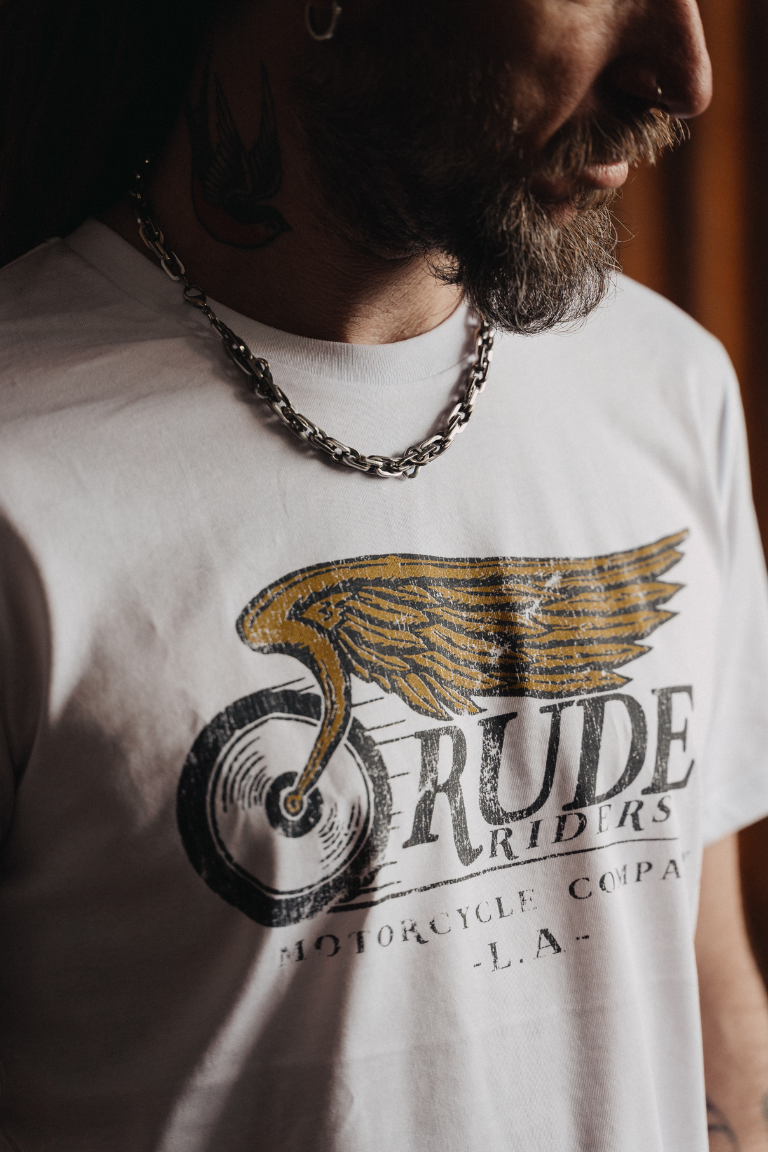 Rude Riders T-Shirt Uomo Flying Wheel Bianca Fino al 55% di sconto