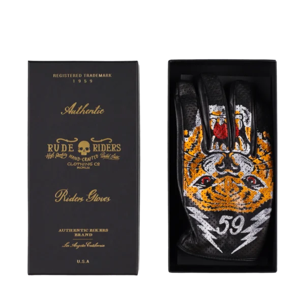 Rude Riders Guanti moto in pelle Tiger Spedizione Gratuita