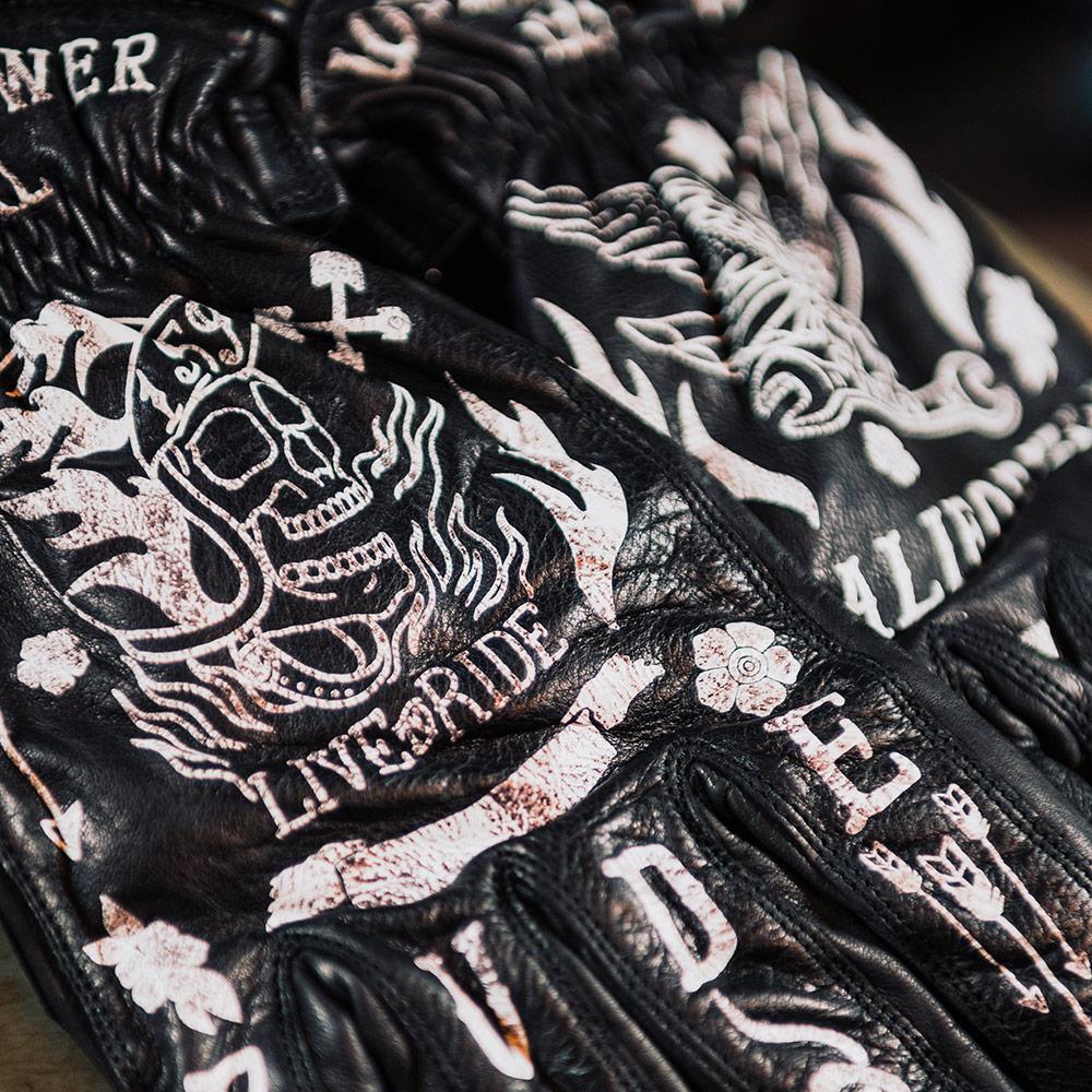 Rude Riders Guanti moto in pelle Tattoo Black Consegna Veloce