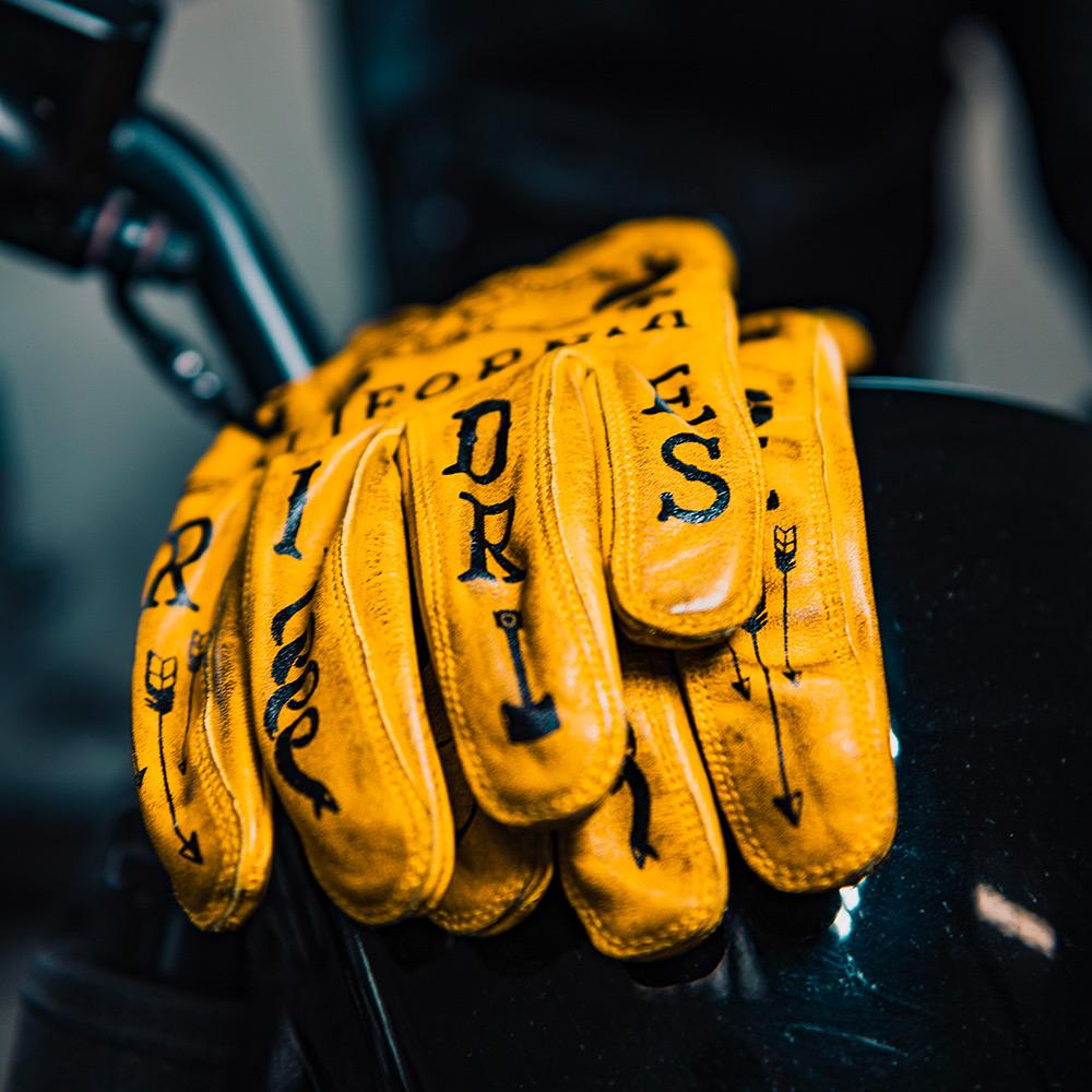 Rude Riders Guanti moto in pelle Tattoo Yellow Promozione Limitata