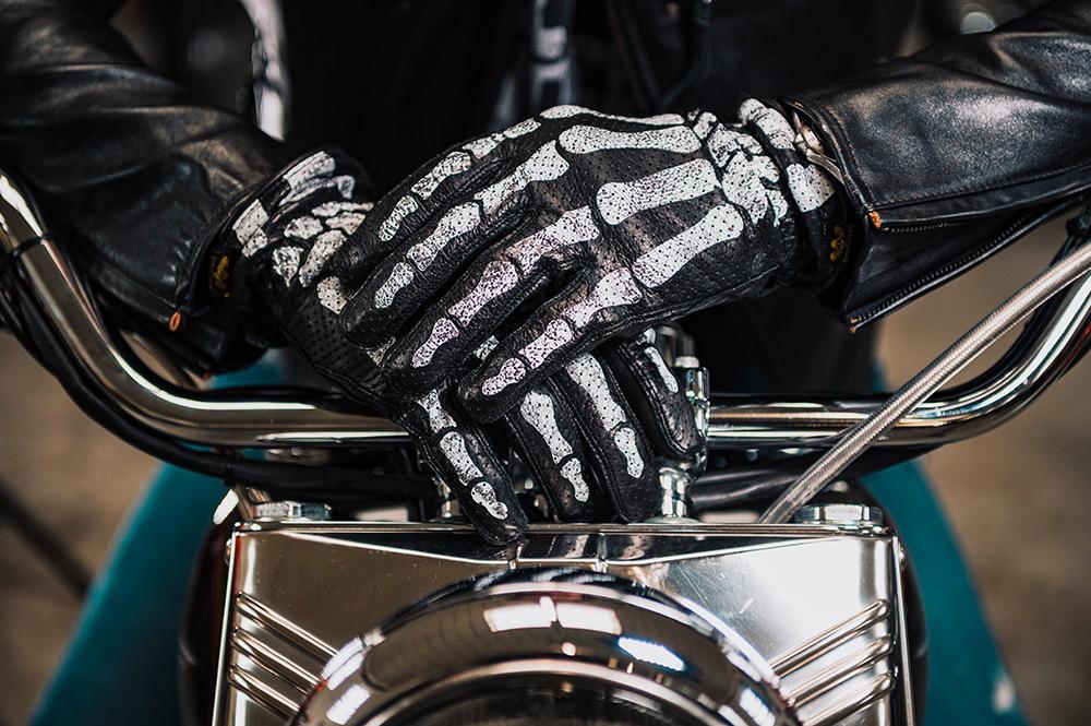 Rude Riders Guanti moto in pelle Bones Black Fino Al -60%