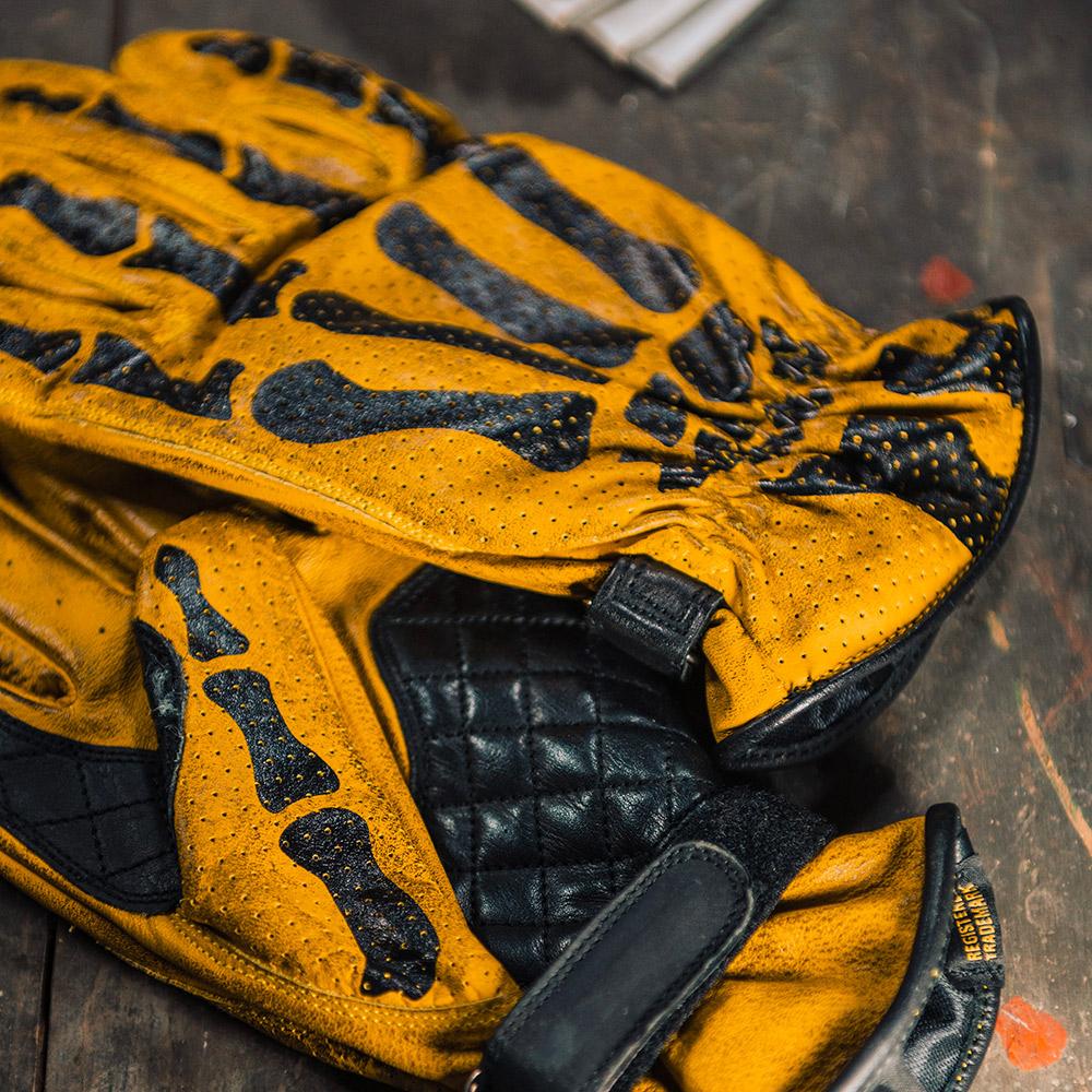 Rude Riders Guanti moto in pelle Bones Yellow Shopping Online