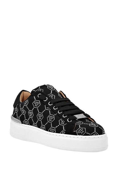 PHILIPP PLEIN Satin Low-Top Sneakers Strass Monogram Nere - PHILIPP PLEIN Italy