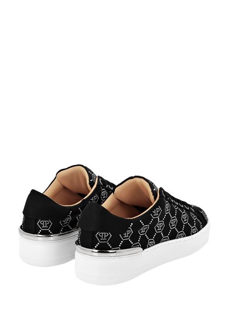 PHILIPP PLEIN Satin Low-Top Sneakers Strass Monogram Nere - PHILIPP PLEIN Italy
