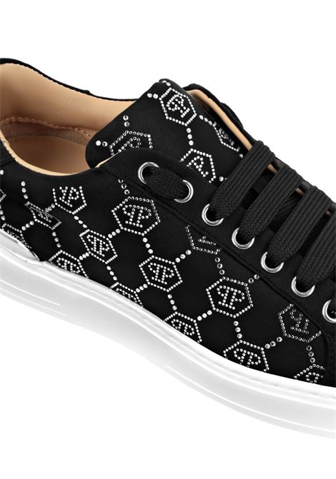 PHILIPP PLEIN Satin Low-Top Sneakers Strass Monogram Nere - PHILIPP PLEIN Italy