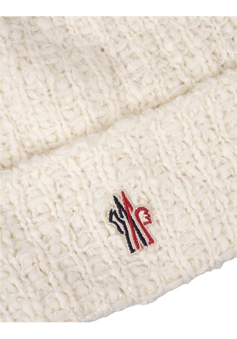 MONCLER GRENOBLE Berretto In Maglia Bianca Con Logo e Pompon - MONCLER GRENOBLE Soddisfazione Garantita