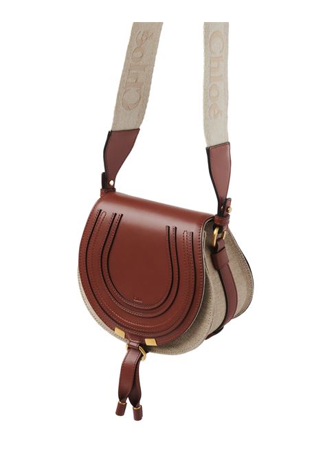 CHLOÉ Borsa Saddle Piccola Marcie In Lino e Pelle Marrone - CHLOÉ Outlet